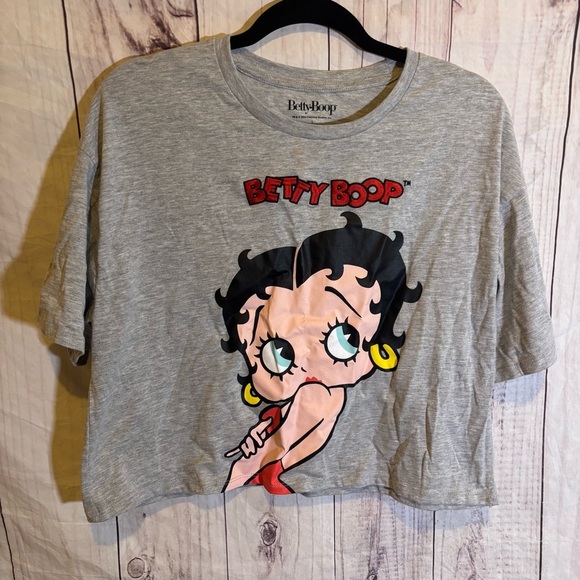 Betty Boop Cartoon Short Sleeve cropped Graphic Print T-Shirt Large - Picture 1 of 6
